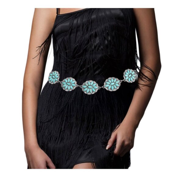 Accessories - Tigerstars Vintage Boho Turquoise Stone Concho Chain Link Belt
